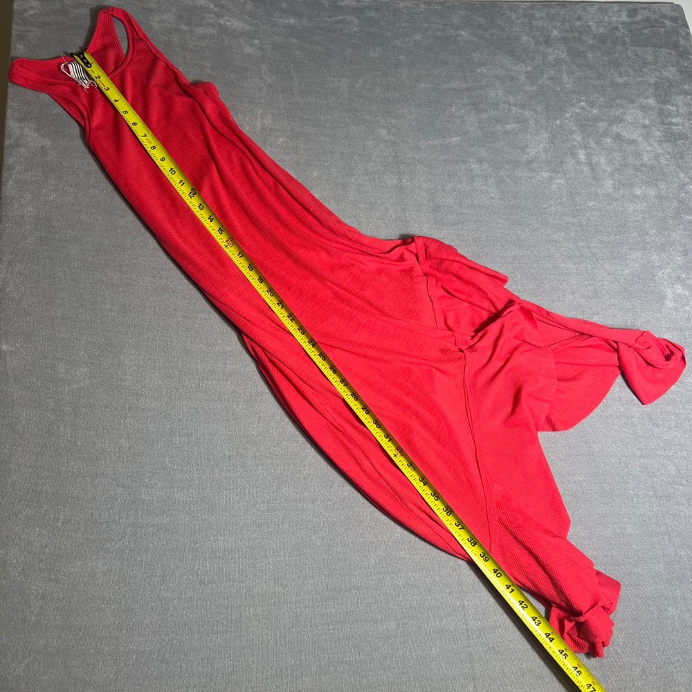 Free People Red Ribbed Knit Racerback Asymmetrical Ruffle Maxi Dress XS/S - Picture 3 of 4